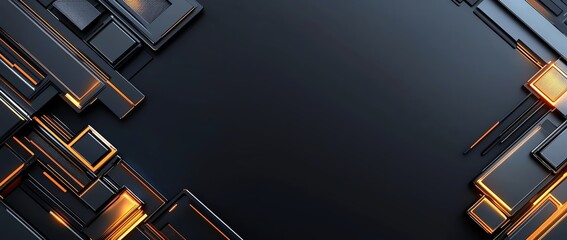 Poster - A sleek, modern abstract background featuring geometric shapes in a striking black and gold design. Perfect for technology-themed projects or creative graphic design works.