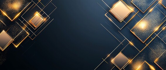 Poster - Elegant abstract graphic design featuring golden geometric shapes on a dark background, perfect for modern digital applications, presentations, and creative projects.