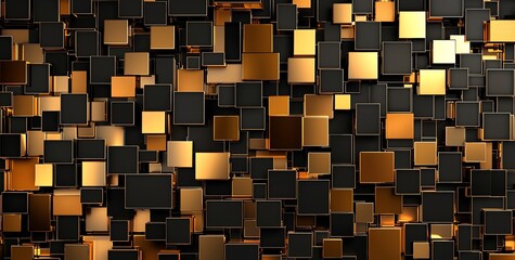 Poster - A modern abstract background composed of gold and black squares, creating a dynamic and textured appearance perfect for digital designs and presentations.