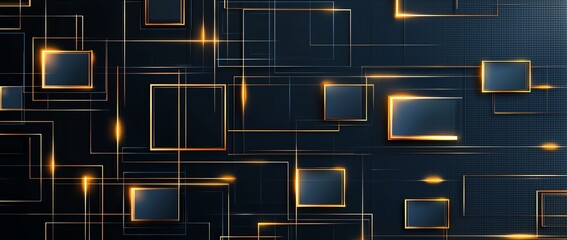 Poster - an abstract illustration featuring glowing geometric boxes over a dark backdrop, perfect for technol
