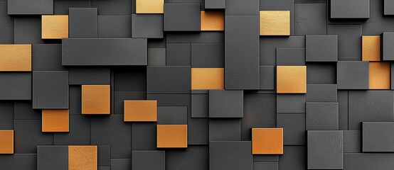 Poster - An abstract arrangement of black and gold geometric shapes, creating a modern and stylish wall design