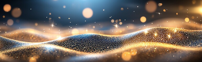 Poster - Stunning abstract background featuring golden and blue waves of shimmering particles, creating a mesmerizing visual effect perfect for modern design projects.