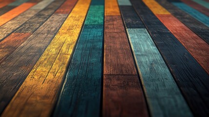 Aufkleber - Discover a visually striking background featuring colorful wooden planks with a rustic appeal. Perfect for creative projects or interior design inspiration.
