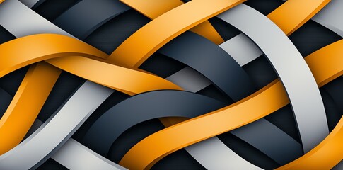 Poster - A vibrant abstract background featuring intertwined ribbons in orange, black, and silver