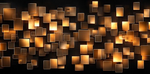 Poster - This abstract image features a multitude of illuminated squares in warm tones, creating a visually striking pattern against a dark backdrop, perfect for modern design projects.
