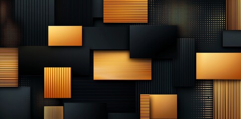Poster - A modern abstract composition featuring a blend of black and gold geometric shapes. This design offers a sleek, stylish backdrop suitable for various digital and print projects.