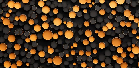 Poster - An abstract image featuring a pattern of orange and black circles. This visually striking design is perfect for backgrounds, digital art, and modern graphic projects.