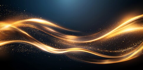 Poster - An abstract background featuring smooth, flowing golden waves with sparkles, creating a sense of elegance and fluidity suitable for various design projects.