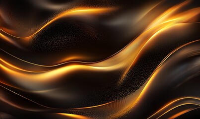 Poster - Abstract flowing fabric with a luxurious black and gold color palette. The smooth curves and reflections create a sense of elegance and sophistication, perfect for design projects.
