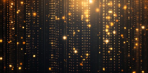 Poster - A mesmerizing display of shimmering golden lights cascading down in a vibrant pattern, perfect for backgrounds, digital art, or festive designs, evoking a sense of enchantment and