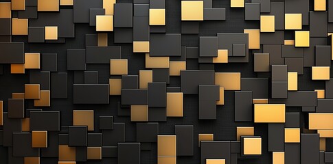 Poster - This abstract design features a striking combination of black and gold squares, creating a modern and elegant backdrop suitable for various creative projects.