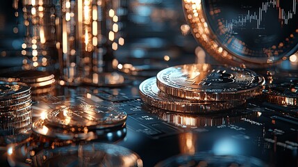 Aufkleber - This image illustrates financial growth through dynamic charts, coins, and digital data, capturing the essence of investment and economic success in today s market.
