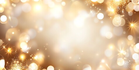 Poster - A stunning abstract background featuring a soft golden glow with shimmering bokeh lights. Perfect for use in design projects requiring warmth and elegance.