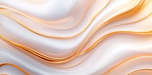 Poster - A stunning abstract background showcasing smooth, flowing lines of white and gold, perfect for modern design projects, digital artworks, and creative displays.