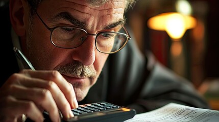 Aufkleber - A close-up view of a business professional focusing on a calculator while analyzing financial documents in an organized workspace, enhancing productivity and accuracy.