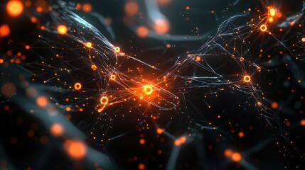 Leinwandbilder - A visually striking abstract depiction of a network structure featuring glowing nodes and lines on a dark background, symbolizing data connections and technological advan