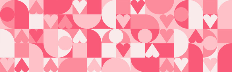 Wall Mural - seamless trendy pink background with hearts and circles for mother's day card template. trendy geome