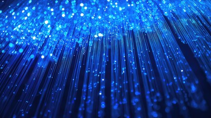 Poster - A stunning display of glowing blue light rays accompanied by sparkling particles sets a mystical tone. Perfect for abstract art and design projects needing a sense of dep