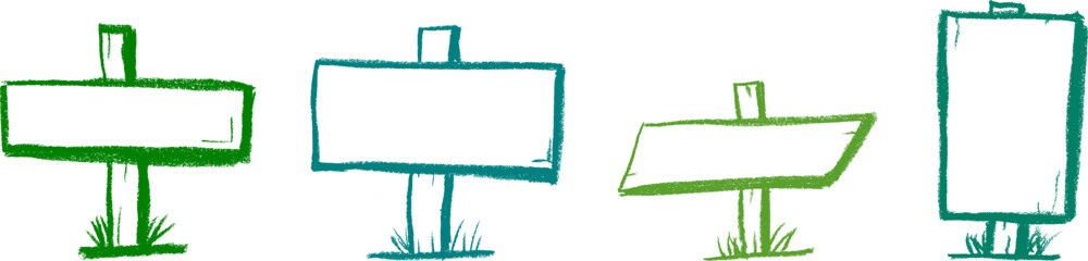 Wall Mural - Wood Road Street Sign Crayon Chalk Drawing Vector Set