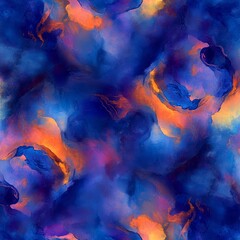 Wall Mural - Abstract seamless pattern with a colorful, swirling galaxy and a space background with stars and planets.