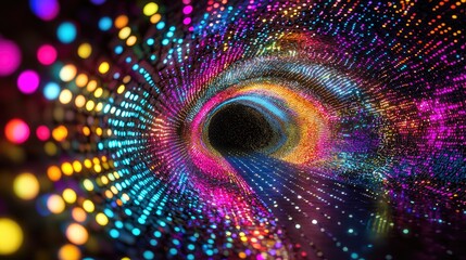 Aufkleber - A mesmerizing digital abstract wave filled with colorful dots and lights creates an enchanting visual experience against a dark backdrop, showcasing modern art and techno
