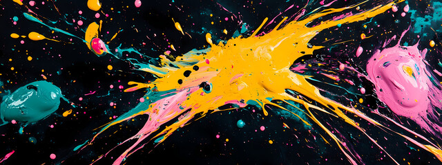 Wall Mural - Dynamic interplay of bright paint splashes