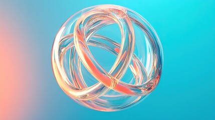 Leinwandbilder - **A levitating concentric sphere composed of translucent crystal rings glowing in shifting shades of coral and aqua