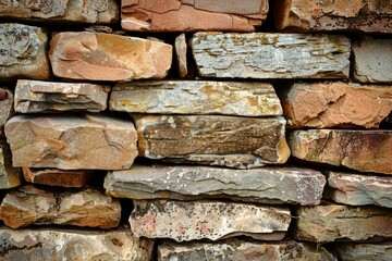 Poster - Close up of a stone wall revealing diverse colors and textures, creating a rustic and natural backdrop