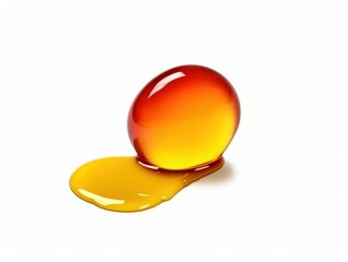 Poster - Spilled Essential Oil Droplet on White Surface with Rich Color Gradient and Smooth Reflection Effect Captured in High-Resolution Quality