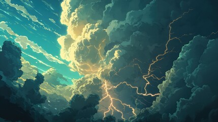 aerial view of a thundercloud formation, lightning striking below