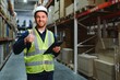 © Serhii - Portrait of warehouseman with clipboard checking delivery, stock in warehouse