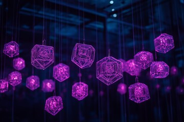 Poster - A fractal chandelier made of glowing crystals, casting patterns of light.