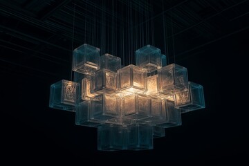 Poster - A fractal chandelier made of glowing crystals, casting patterns of light.