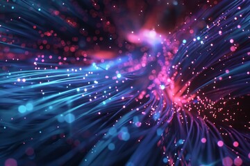 Poster - Fiber optic cables transmit data with glowing bokeh effect, creating a futuristic and technological atmosphere