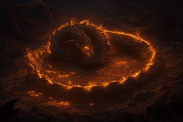 Aufkleber - A fractal dragon curled into a never-ending spiral, breathing glowing fire.