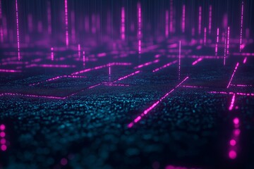Poster - A fractal energy field pulsing with neon lights in shades of blue and purple.