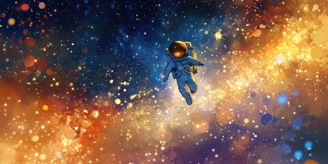 Sticker - Astronaut Floating Through A Cosmic Nebula Of Stars