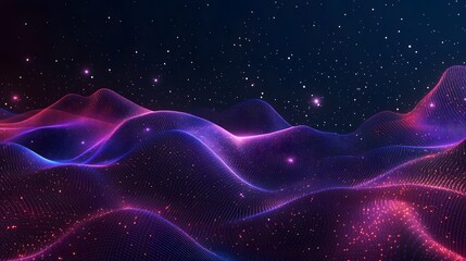 Poster - Abstract digital waves, vibrant purple and blue flowing patterns, ideal for tech themes or futuristic designs, captivating visual.