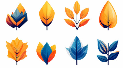 Wall Mural - autumn leaves design elements, geometric style, white background, fall foliage for website decoratio