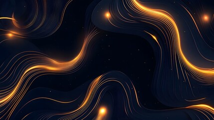 Poster - Abstract wave patterns in dark tones, smooth flowing lines with glowing highlights, ideal for digital backgrounds and branding.