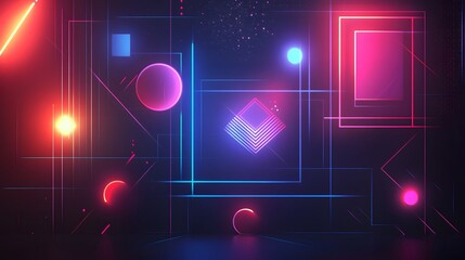 Poster - Abstract digital design, vibrant glowing spheres with geometric shapes in a dark background, suitable for tech themes or posters.