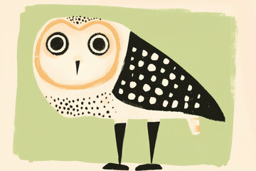 Wall Mural - Cartoonish barn owl illustration with playful design and vibrant colors