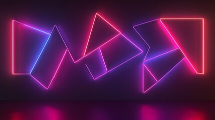 Poster - Vibrant neon abstract shapes, colorful illuminated geometric patterns on a dark background, perfect for modern design projects.