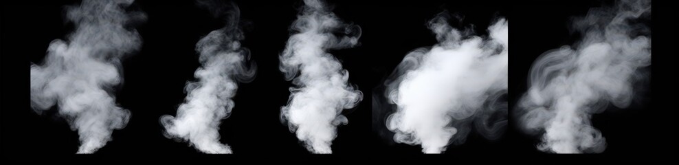 Poster - Wide Design of Various Smoke Patterns on Black Background for Creative Projects and Visual Effects Enhancement
