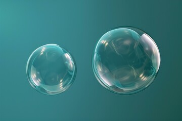 Poster - Two transparent soap bubbles floating against a teal backdrop, creating a serene and dreamlike atmosphere