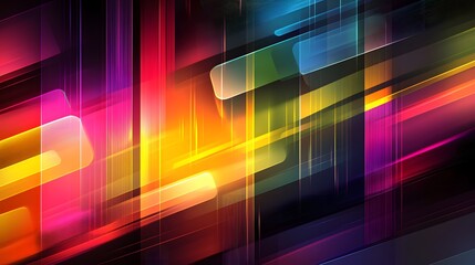 Poster - Vibrant abstract design, colorful light streaks creating dynamic motion, perfect for tech presentations or creative projects.