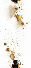 Naklejka na meble Gold and black paint splattering on white canvas background. Sprinkled gold