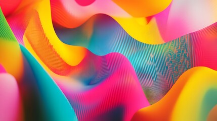 Poster - Vibrant abstract waves, colorful flowing patterns in bright pink, orange, and blue, ideal for creative projects or backgrounds.