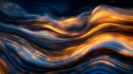 Poster - Flowing abstract patterns, vibrant shades of orange and blue creating a sense of motion and depth, perfect for artistic backgrounds.