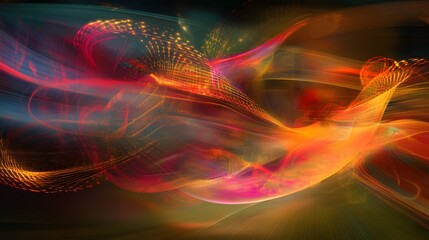 Poster - Abstract colorful wave patterns, vibrant swirls of red and blue blending seamlessly creating a dynamic visual experience.